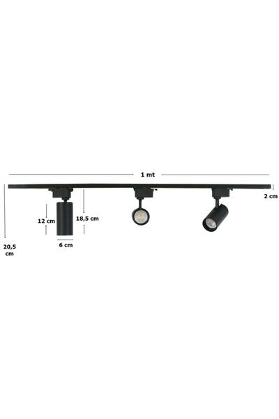 Coral Light Mini Ray Spot Set Gu-10 Duylu Siyah Kasa Beyaz Işık 3 Spot Lamba 1 Mt Ray 3 Gu10 6500k Led Ampul