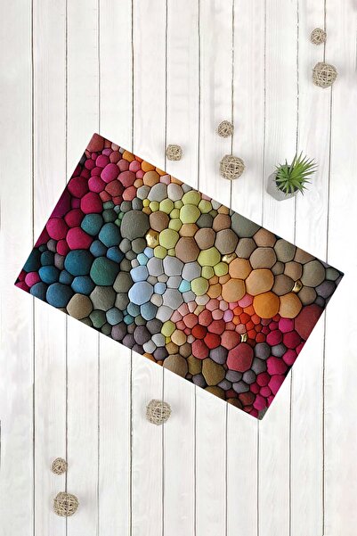 Evsebu Renkli Bubble Kaydırmaz Tabanlı Dekoratif Halı