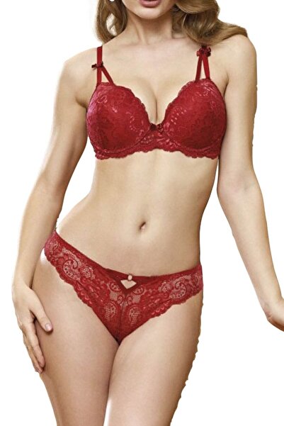 by HW Бордовий бюстгальтер з мереживною обробкою та стрінги