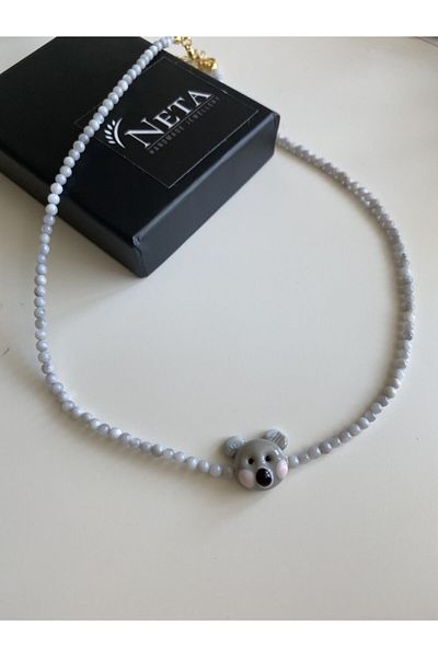 Neta Women's Murano Glass Koala Figure Natural Mother of Pearl Bead Necklace