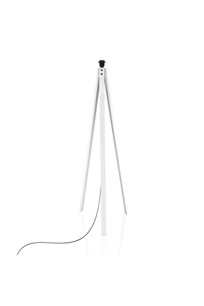 Genel Markalar Lambader Ayağı Ahşap Ayak Üçlü Abajur Ayağı Tesisatlı Beyaz 7074