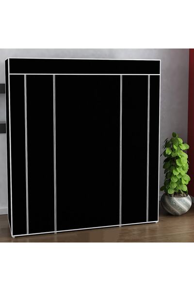 TOKKO Çift Yandan Raflı Siyah Bezdolap- Plastik Profil Bez Dolap