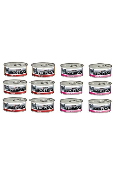 Pro Plan Adult Tavuk + Delicate Hindi Etli Karma Kedi Konserve 85 gr x 12 Adet