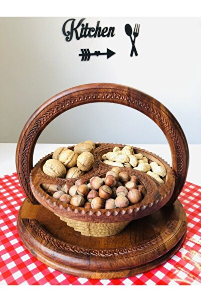 Adil Baba Dekoratif El Işçiliği Ahşap Katlanılabilir Çerezlik Ve Meyvelik 30cm