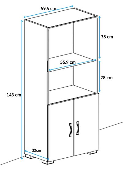IRMAK MOBİLYA 2 Kapak 2 Raflı Dolap Çok Amaçlı Dolap
