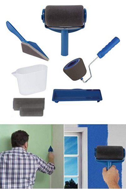 GOGKA Damlatmayan Doldurulabilir Pratik Kullanım Boya Rulosu(+2 Adet Yedek Sünger ) 5 Parça Köşe Kenarlar