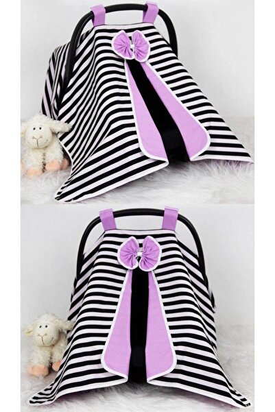 Babynest Lilac and Black Striped Stroller Cover
