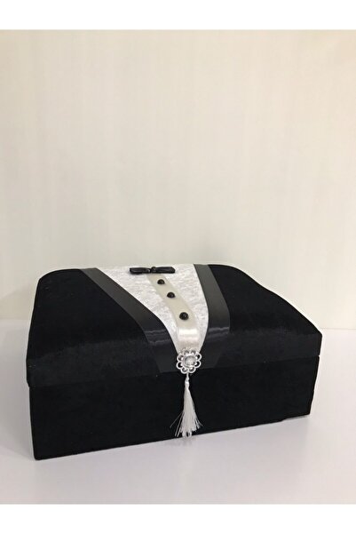 Lamazihome Siyah Damat Figürlü Papyonlu Sandık Çeyizlik Nişan Tıraş Kutusu