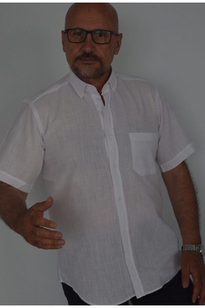 OBOYBEYCOLLECTİON Classic Short Sleeve Linen Plain Men's Shirt