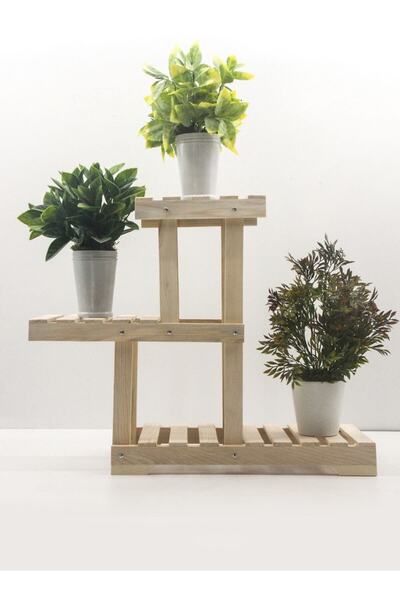 Genel Markalar Natural Çiçeklik 3 Raflı Saksılık Masif Ahşap Çiçek Standı(WDN...