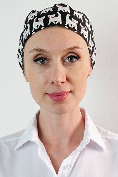 ModaCanel Moda Canel Siyah Kedili Desenli Cerrahi Medikal Bone