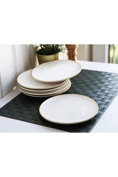 GÖNÜL White Gold Porcelain Ceramic Cake Plate - Set of 6 G2805