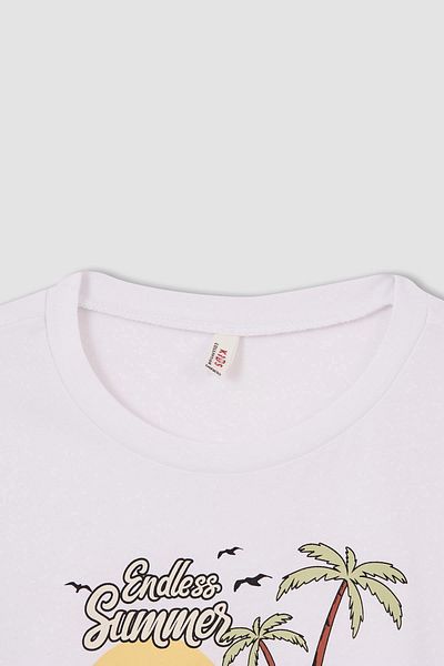 DeFacto Girl's Printed Short Sleeve T-Shirt with Lights and Sounds V6753A621HS