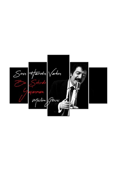 Genel Markalar Müslüm Gürses Siyah Beyaz Resmi Ve Yazısı Kanvas Tablosu 150x1...
