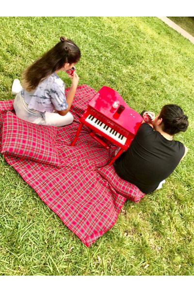 BELMOD Red Green Plaid Gingham Picnic Cloth 170*170 2 Pieces Picnic Cushion 45*45cm Picnic Set