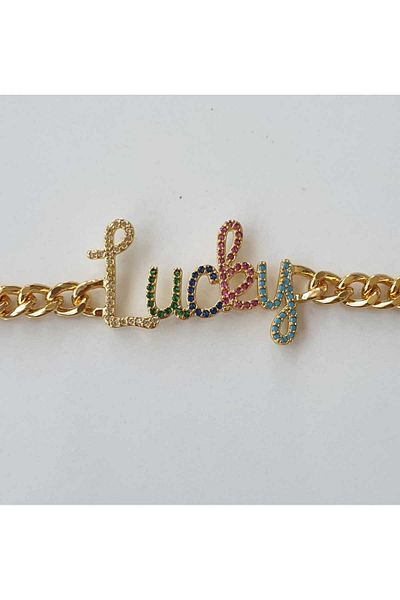 Eva Takı Scritto Lucky Luck Written Gold Bracelet