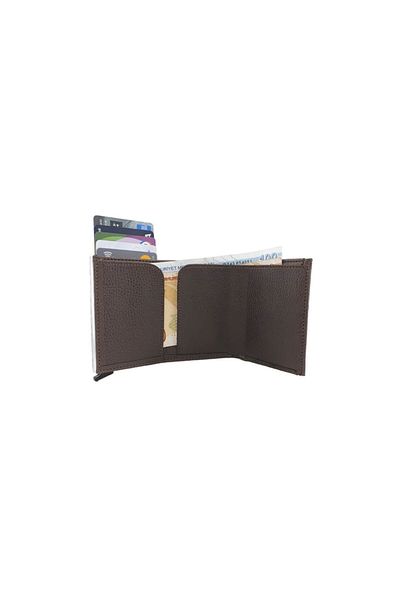 Orion Leather Men's Card Holder Wallet with Automatic Mechanism - Brown