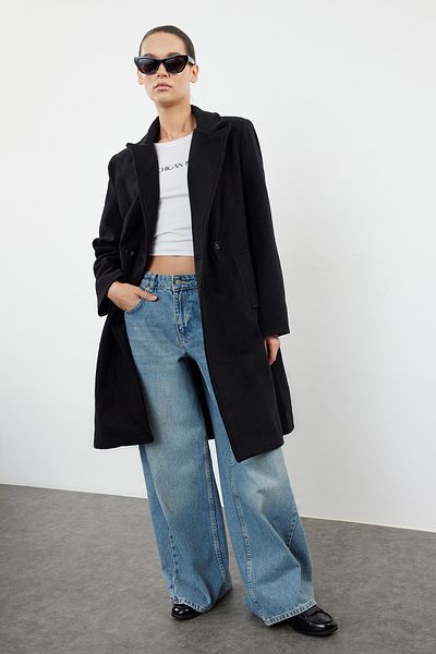 Trendyol Collection Černý dvouřadý vlněný kabát Midi - TWOAW25KB00016