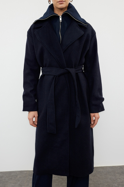 Trendyol Collection Námořnická modrá oversize vlněný kabát - odnímatelný uvnitř, TWOAW25KB00021