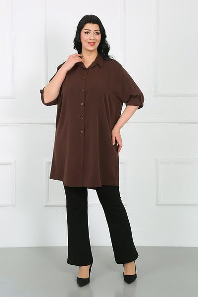 By Alba Collection Plus Size Brown Dubai Fabric Tunic