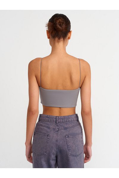 Dilvin 20793 Strappy Crop Top-Grey