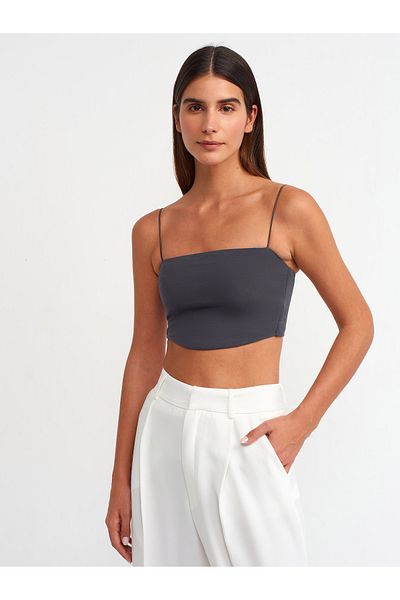 Dilvin 20793 Strappy Crop Top-Anthracite