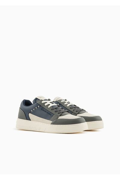 Emporio Armani Men's Brand Logo Flat Sole Non-Slip Daily Use Blue-Grey Sneaker X4X657 XR101-T848