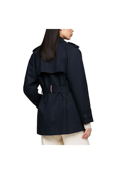 Tommy Hilfiger Women's Brand Logo Detailed Regular Fit Long Sleeve Navy Blue Trench Coat WW0WW40481-DW5