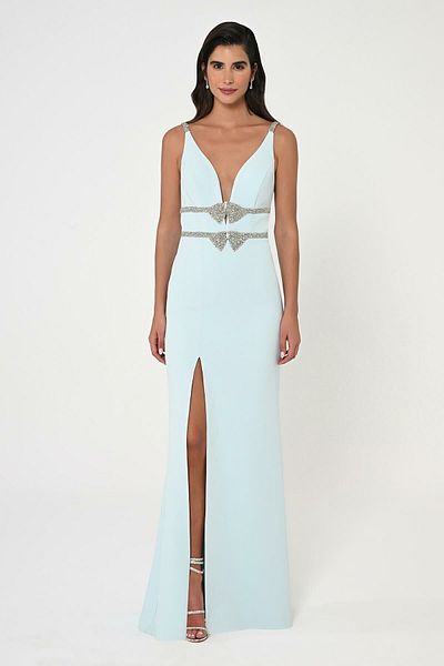 ALFABETA Women's Rope Strap Slit Satin Long Light Blue Evening & Graduation Dress AB6704-A.BLUE