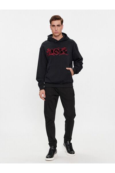 BOSS Erkek Marka Logo Detaylı Regular Fit Uzun Kollu Siyah Sweatshirt 50510129-001