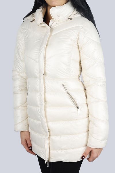 Liu Jo Women's Hooded Collar Brand Detailed Zippered Puffer Ecru Coat MF3065TS045-20304