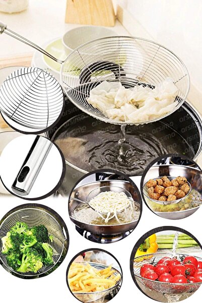 Arsimo Lüks Paslanmaz Çelik Kevgir Yağ Kızartma Haşlama Kevgiri 16 Cm