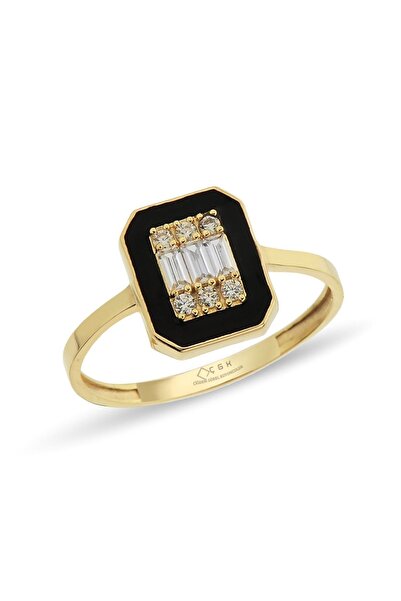 Çgk Çiğdem Gürel Kuyumculuk Siyah Mineli Baget Altın Yüzük