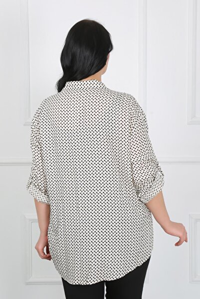 By Alba Collection Γυναικείο πουκάμισο με λευκό σχέδιο βαμβακερό βισκόζη Plus Size