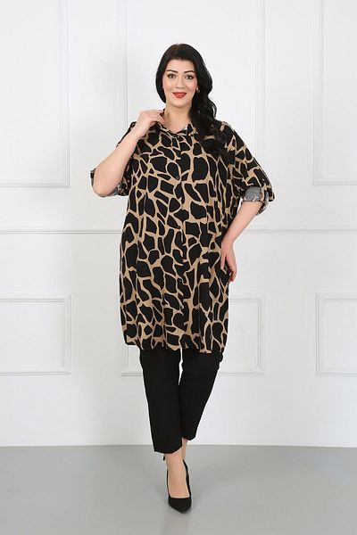 By Alba Collection Plus Size Mink Patterned Cotton Viscose Women's Tunic