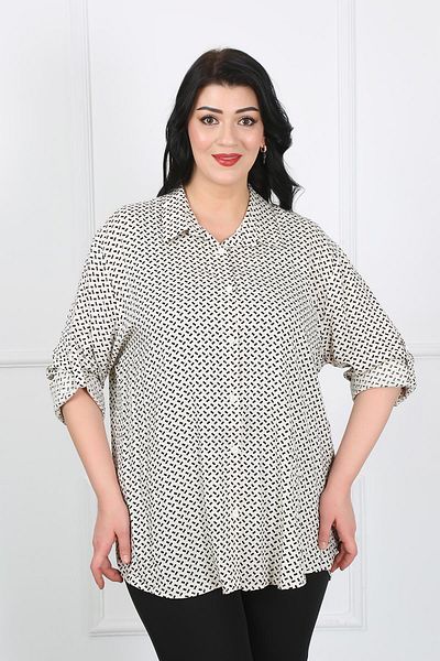 By Alba Collection Cămașă de damă din bumbac, viscoză, cu model alb, mărime mare