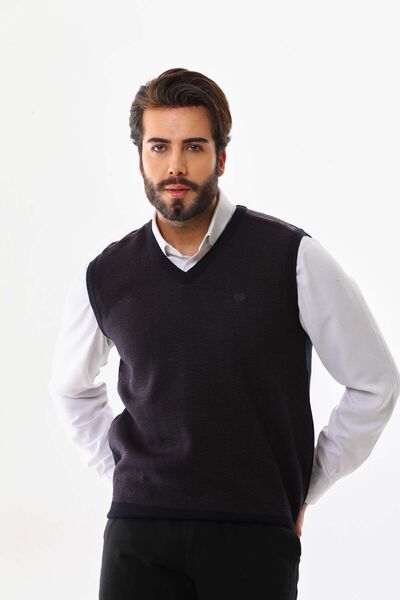 Pelikan Чоловічий светр з V-подібним вирізом і деталями 7624 Синій