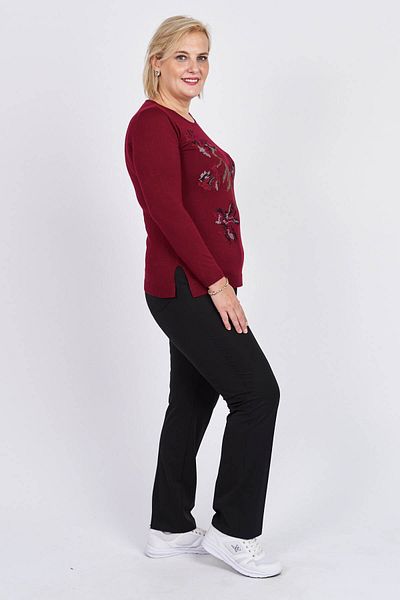 Flaş Triko Bluză de damă Bordeaux cu broderie florală 3320806