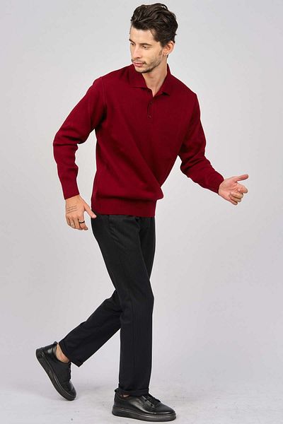 PAVE Men's Polo Neck Wool Sweater 4358104 Claret Red