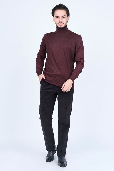 Woolen World Мъжки вълнен пуловер с шарки и пълна яка, плетен 5596984, цвят бордо