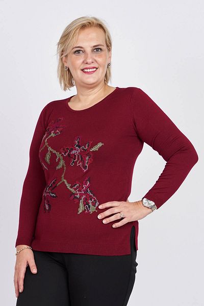 Flaş Triko Bluză de damă Bordeaux cu broderie florală 3320806