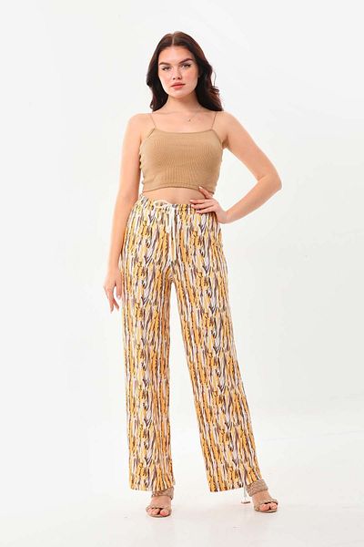 Sistas Women's Patterned Waist-Tied Comfortable Form Trousers 23396 Yellow