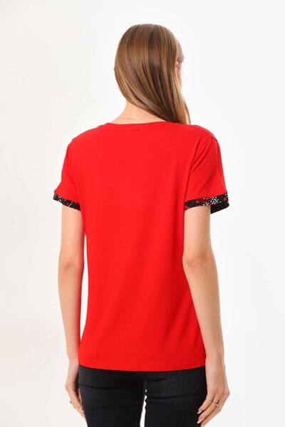 Sistas Women's V-Neck Short Sleeve Blouse 23152 Red