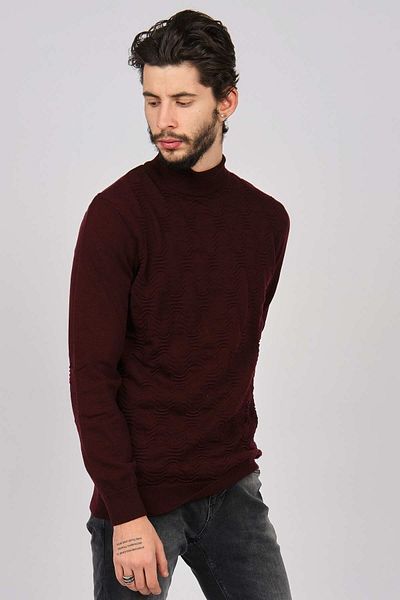 Dio Rise Men's Patterned Half Fisherman Sweater 650189280 Claret Red