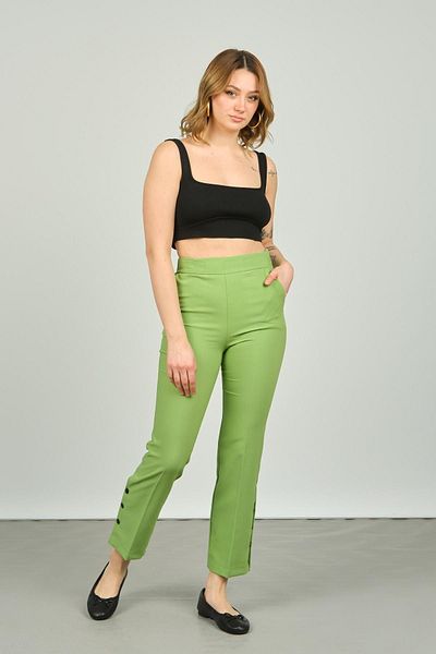 F&A Textile Women's Buttoned Slim Fit Trousers 6001 Pistachio Green