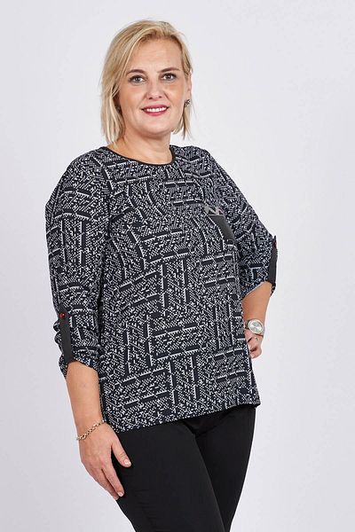 Flaş Triko Women's Black Pocket Detailed Patterned Blouse 3320238