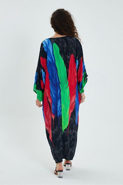 Eceyaman moda Women's Feather Detailed Oversize Large Dress