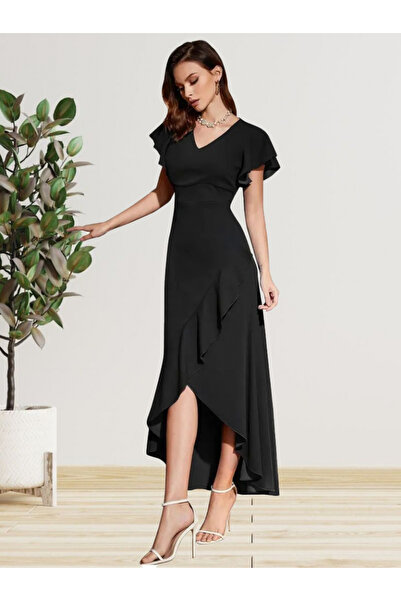 Kokosh moda Imported Crepe Dress - Women's Sleeves and Skirt with Flounces