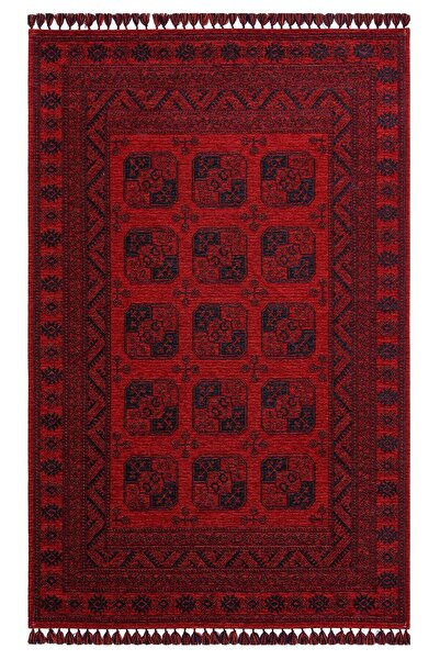 Eko Halı Buhari Bhr01 Yıkanabilir Kırmızı Kilim Dokuma Afgan Salon Mutfak Hal...