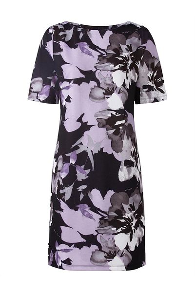 MAMAYAGA Rochie de damă mov liliac cu model floral cu jumătate de mânecă neagră Curve Plus Size